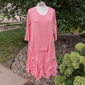 COMFY USA coral pink striped midi dress M